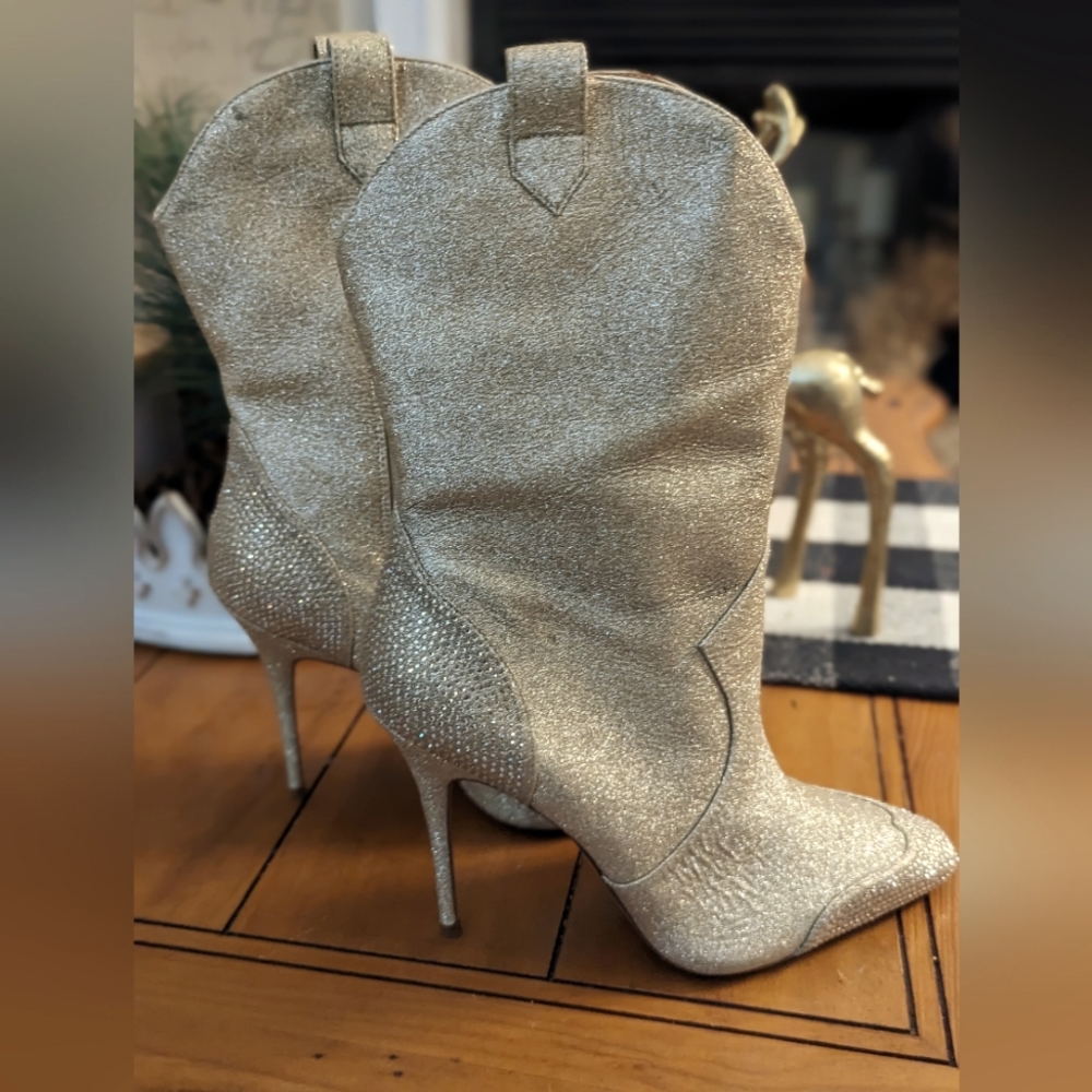 Jessica Simpson Cicee Shimmer Gold Dress Boots Size 9 without box